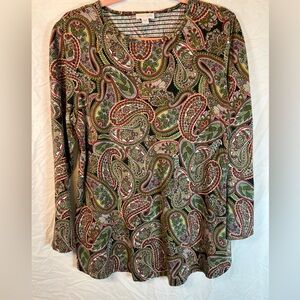 J Jill Paisley Long Sleeve Top - Green and Red